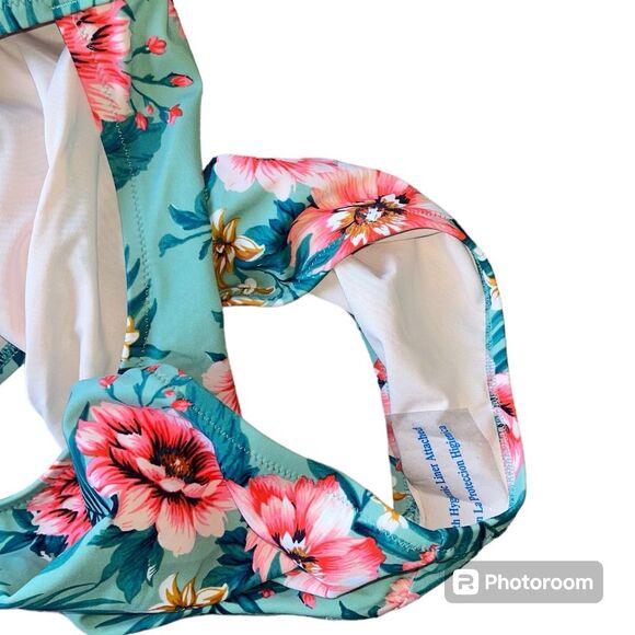 •Shade & Shore Floral One Piece Swimsuit Green 38DD Women’s Tropical Cut-Out - Picture 5 of 5